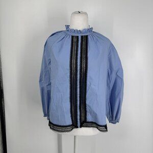 Sandro Paris Womens Blouse Size 0 Light Blue Ruffle Collar Balloon Sleeve Tops